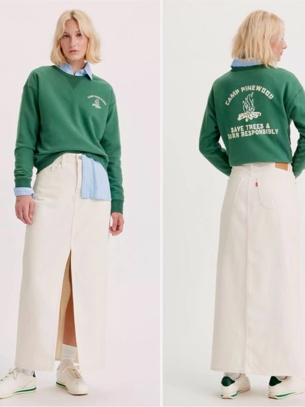 LEVI’S Women’s Cream Long Front-Slit Skirt NWT